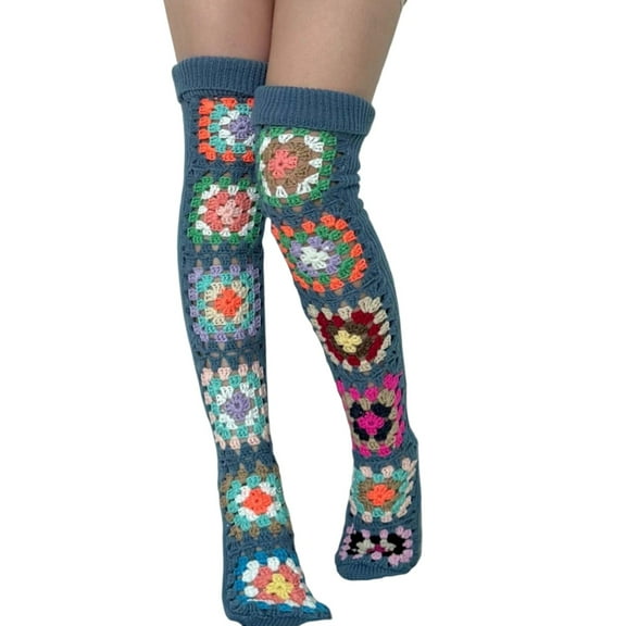 CUZIBR Fluffy Socks Vintage Boho Leg Warmers Bohemian Pattern Stocking Thighs Over The Knee Thick Leggings Fashion Soft Stretch Boots Ocks Casual Breathable Socks,Dark Blue,One Size