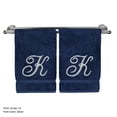 thumbnail image 2 of Monogrammed Hand Towel, Personalized Gift, 16 x 30 Inches - Set of 2 - Silver Embroidered Towel - Extra Absorbent 100% Turkish Cotton- Soft Terry Finish - For Bathroom, Kitchen and Spa- Script K Navy, 2 of 3