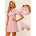 thumbnail image 2 of Vestido de Trabajo Elegante Allegra K Cuello de Ojo de Cerradura Manga Abullonada Rosa S, 2 of 6