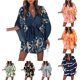 thumbnail image 3 of SAYOO Vestido Casual con Cuello en V para Mujer, Manga Media Hoja/Floral/Estampado Irregular Patrón Botón Pecho Cintura Elástica Falda de Una Pieza SAYOO casual, 3 of 4