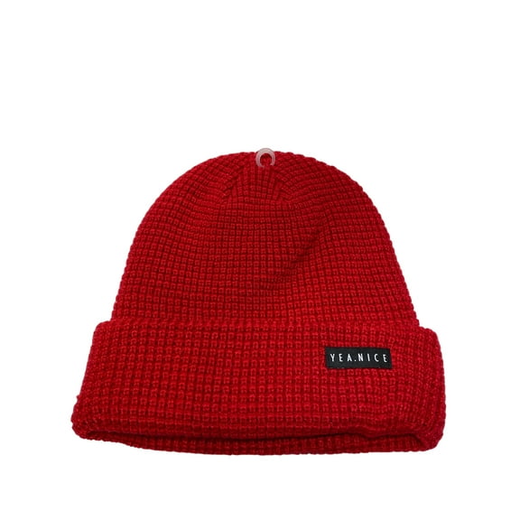Yea.Nice Beanie Soft Acrylic Cherry Red Folded Waffle Weave Beanie Hat Cap Snow