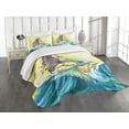 thumbnail image 3 of Ambesonne Mermaid Quilted Bedspread Set 3 Pcs, Fantasy Woman on Rock, King Size, Yellow Blue Purple, 3 of 5