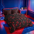 thumbnail image 2 of meiyoeat Red Checkered Grid 7-Piece Twin Bedding For Boys,3D Modern Abstract Geometric Bedding Comforter Set For Kids,Black Reversible, 2 of 7