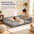 thumbnail image 3 of Miniyam Full Size Floor Bed with Guardrails, Low Profile Wooden Kids Bed Frame with Rounded Entrance, Gray, 3 of 9
