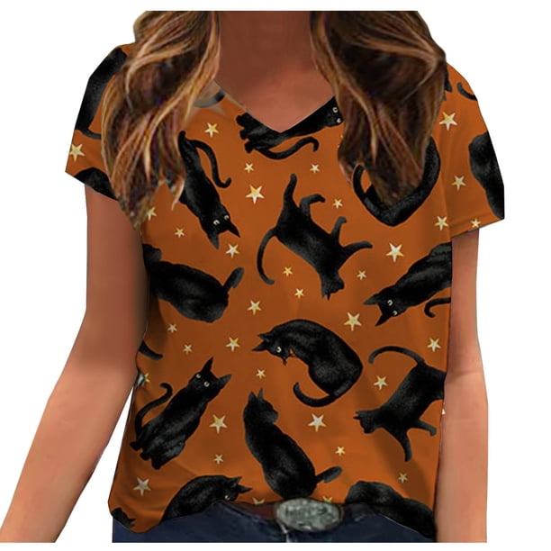 Tops Para Mujer Salir Tops Moda Casual Verano Con Cuello en V Manga Corta Camiseta Estampada Blusa Odeerbi ODB149040