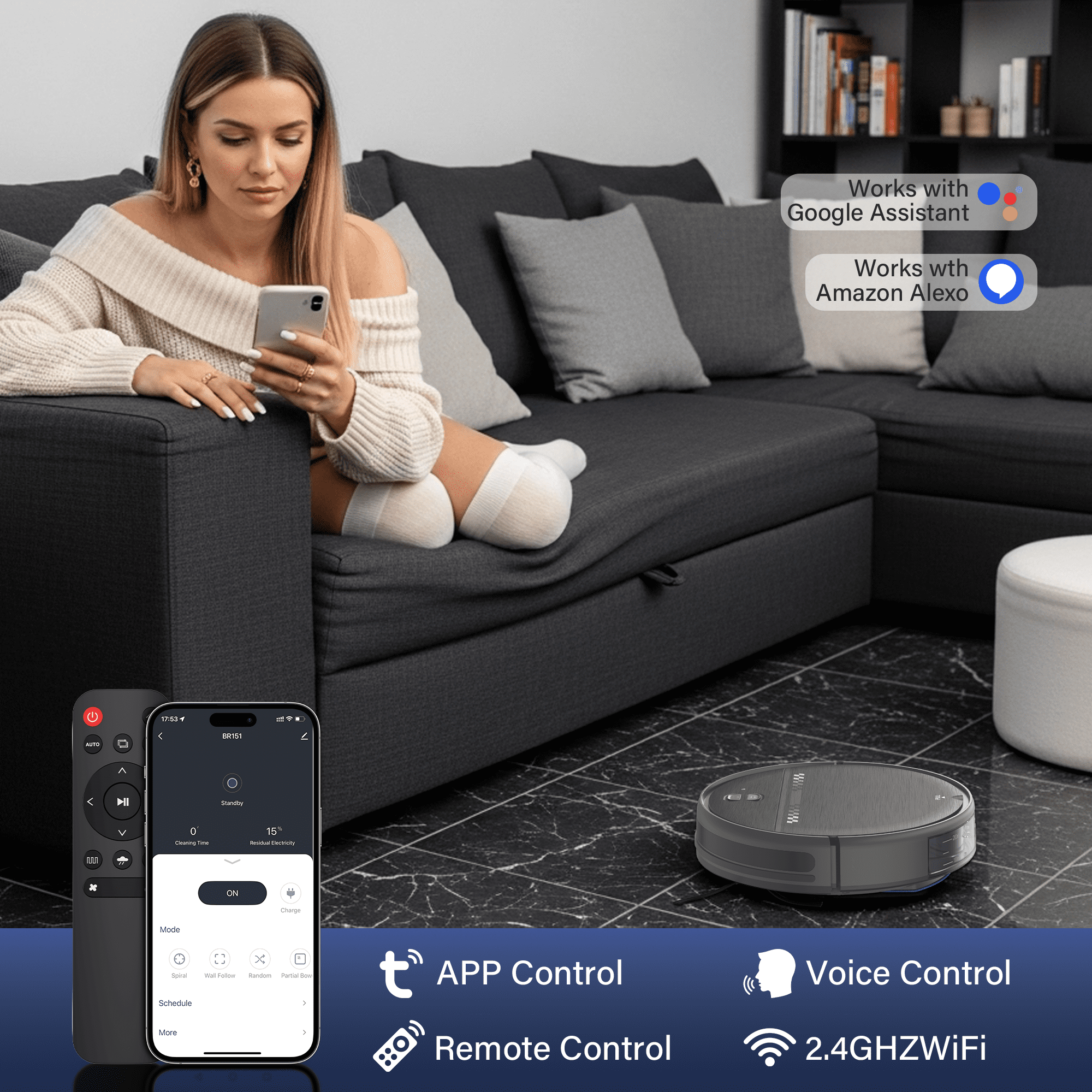 ONSON BR151 Robot Vacuum Cleaner, Robot Vacuum and Mop Combo Compatible with Alexa, Blue