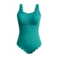 thumbnail image 3 of Women's Scalloped Ribbed Retro Square Neck One Piece Swimsuit Stretchy Textured Material, Scalloped Edges, Supportive Design, 3 of 4