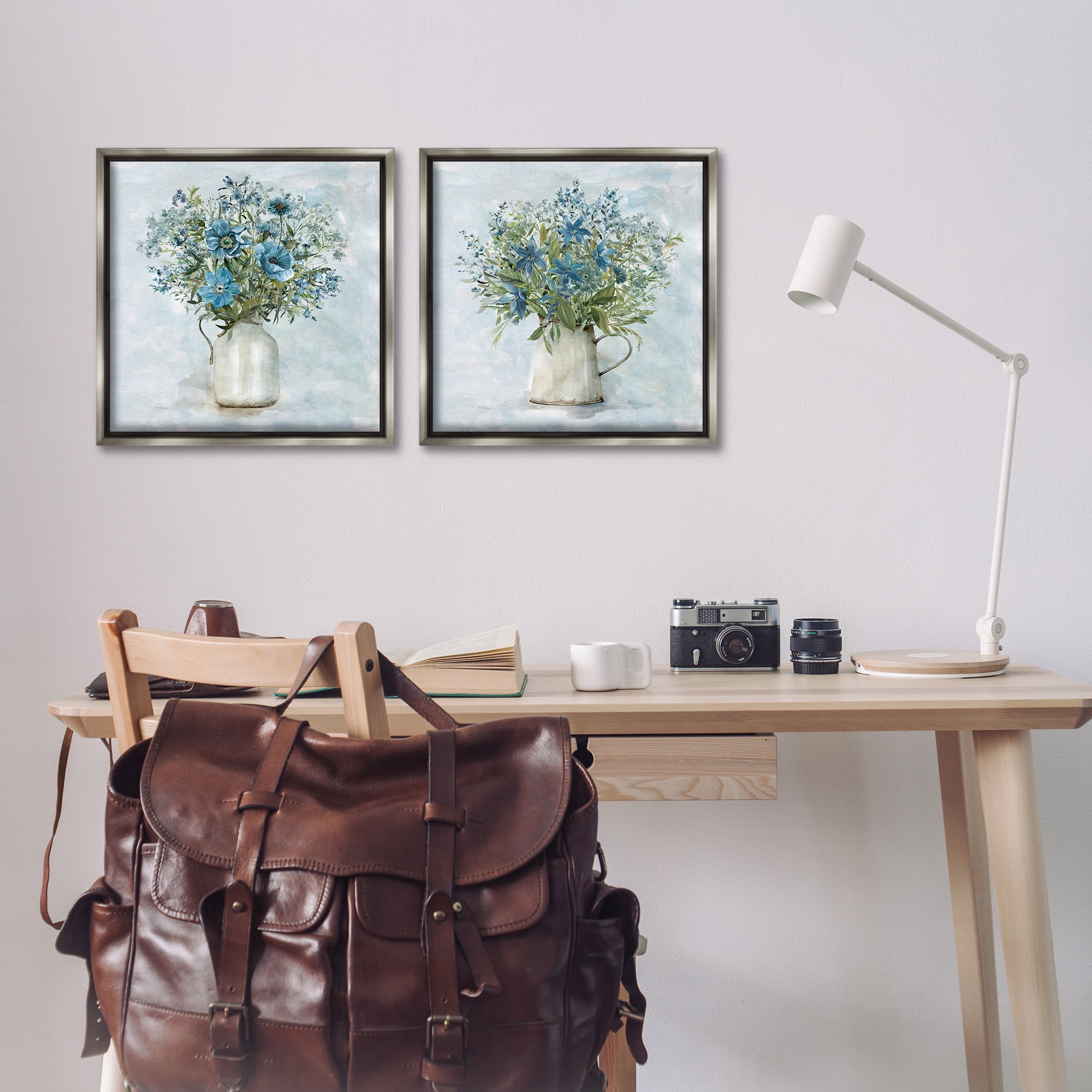 Stupell Industries Country Mixed Floral Bouquets Botanical & Floral Painting Gray Floater Framed Canvas Art Print Wall Art, 18 x 18, Set of 2
