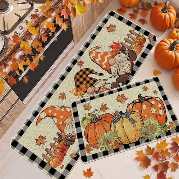 Thanksgiving Doormats Fall Pumpkin Maple Leaf Floor Mat Two Piece Set Halloween Thanksgiving Decorative Floor Mat Bathroom Kitchen Mat Porch Carpet Long Strip Foot Mat Entrance Mat