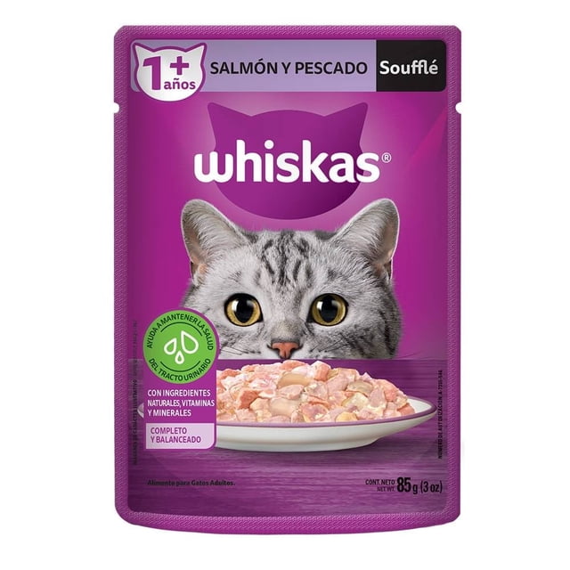 Alimento para Gato Whiskas Adulto Soufflé Salmón y Pescado 85 g