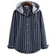 thumbnail image 2 of Camisas Negras Para Hombre Camisa superior informal para hombre, camisa con estampado de rayas geométricas, camisa de manga larga con capucha de un solo pecho, camisas holgadas de (Navy, XXL), 2 of 6