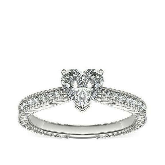 0.70 Carat Heart Shaped Genuine Diamond Stunning Solitaire with Accents Engagement Ring for her Solid 14K White Gold Size 7