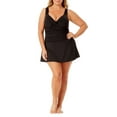 thumbnail image 3 of Anne Cole Plus Size Shirred Over-The-Shoulder Underwire Swimdress Black 16W, 3 of 4