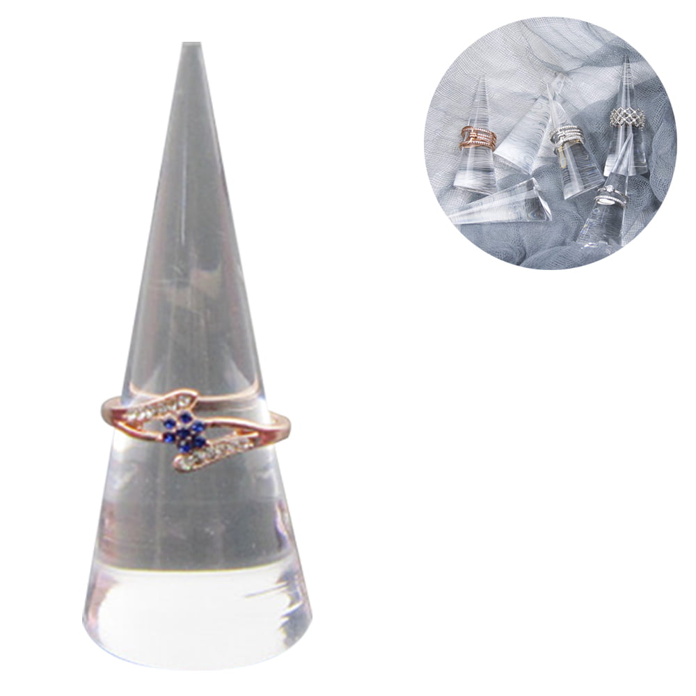 Jewellery Ring Display Stud Holder Cone Shape Acrylic Black/Clear/White 