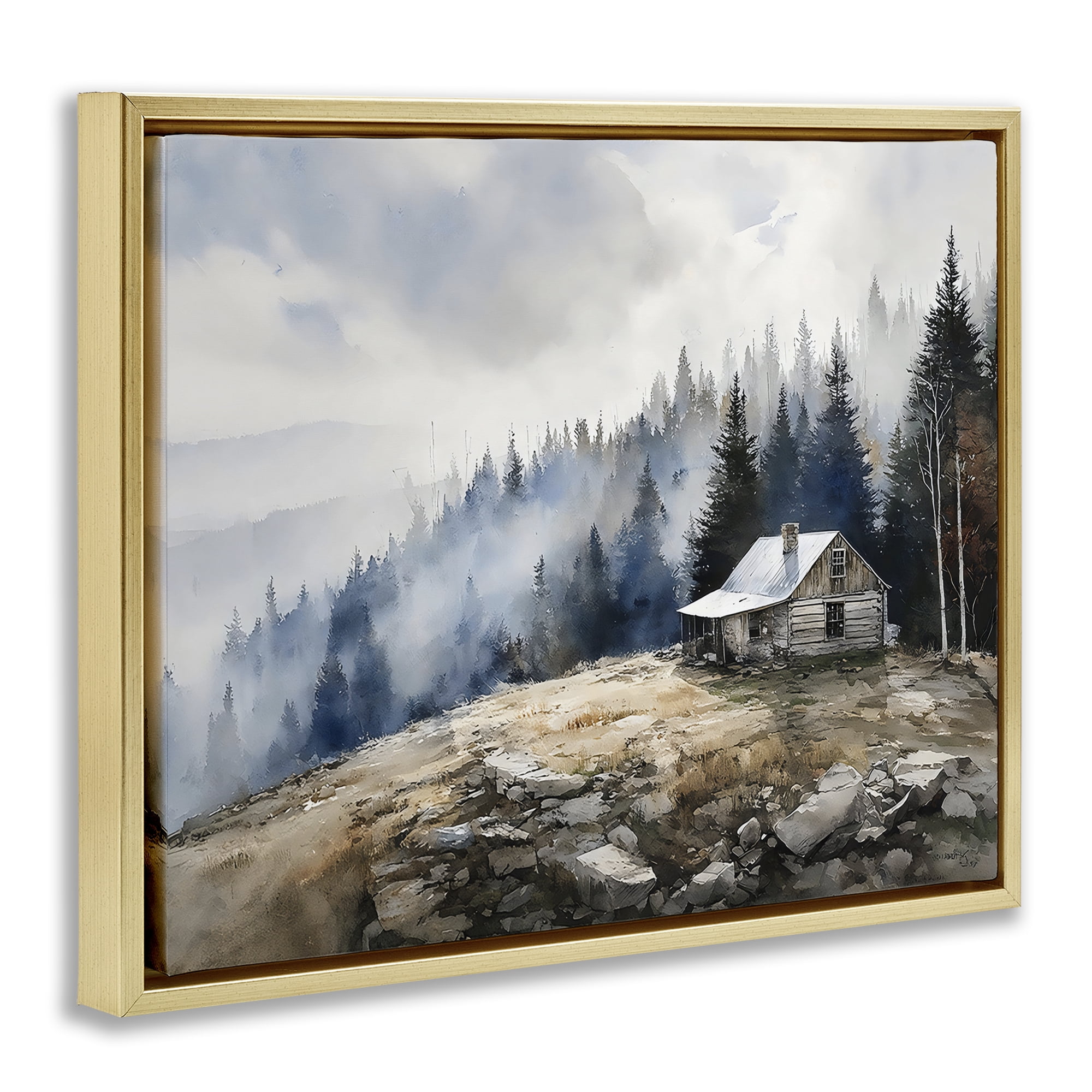 Stupell Industries Misty Cabin on Ridge Gold Framed Floater Canvas Wall Art, design by Franklyn Gregory