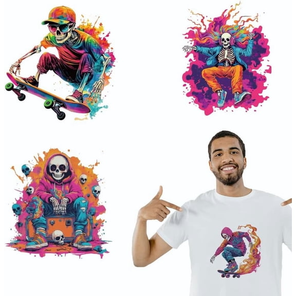 4 Sheets Cloth Iron on Stickers Graffiti Hip-Hop Skateboarding Heat Transfer Stickers Decals for DIY handcrafting