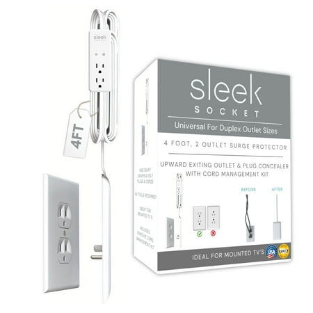 Sleek Socket Outlet Concealer for Mounted TV, Surge Protector, 4-ft Extension Cord with Multiple Outlets