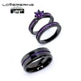 thumbnail image 3 of Couple Ring Bridal Set His Hers Black Gold Plated Amethyst Titanium Steel 10k Wedding Ring Band Set, 3 of 7