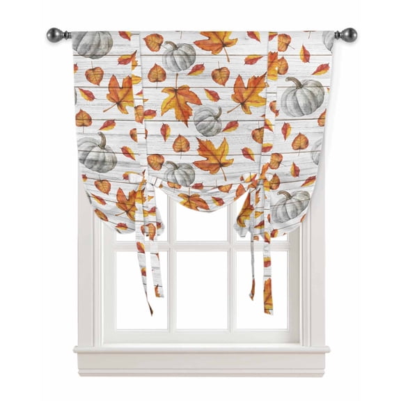Thanksgiving Tie Up Curtains for Kitchen Bathroom Bedroom Windows 45 Inch Length, Fall Pumpkins Orange Maple Leaf Vintage Balloon Drape Curtains Shade Rod Pocket Drapery Curtain Panel, 34"x45"