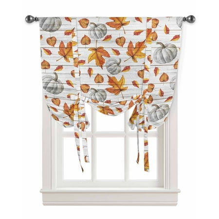 Thanksgiving Tie Up Curtains for Kitchen Bathroom Bedroom Windows 54 Inch Length Fall Pumpkins Orange Maple Leaf Vintage Balloon Drape Curtains Shade Rod Pocket Drapery Curtain Panel 42 x63