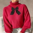 thumbnail image 2 of Womens High Neck Sweaters with Bowknot Ribbed Turtleneck Pullover Knit Pullover Long Sleeve Casual Winter Tops (XL, Red), 2 of 6