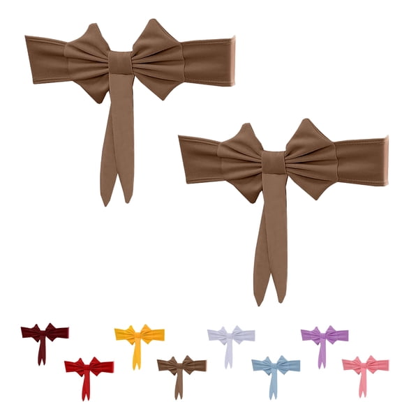 KOYPTL 2pcs Spandex Chair Sashes Pretied Bows for Wedding Party,Elastic Chair Bows Universal Decorations for Baby Shower Ceremony Reception Banquet Ornaments,Coffee Giant Bow Holiday Chairs Sash
