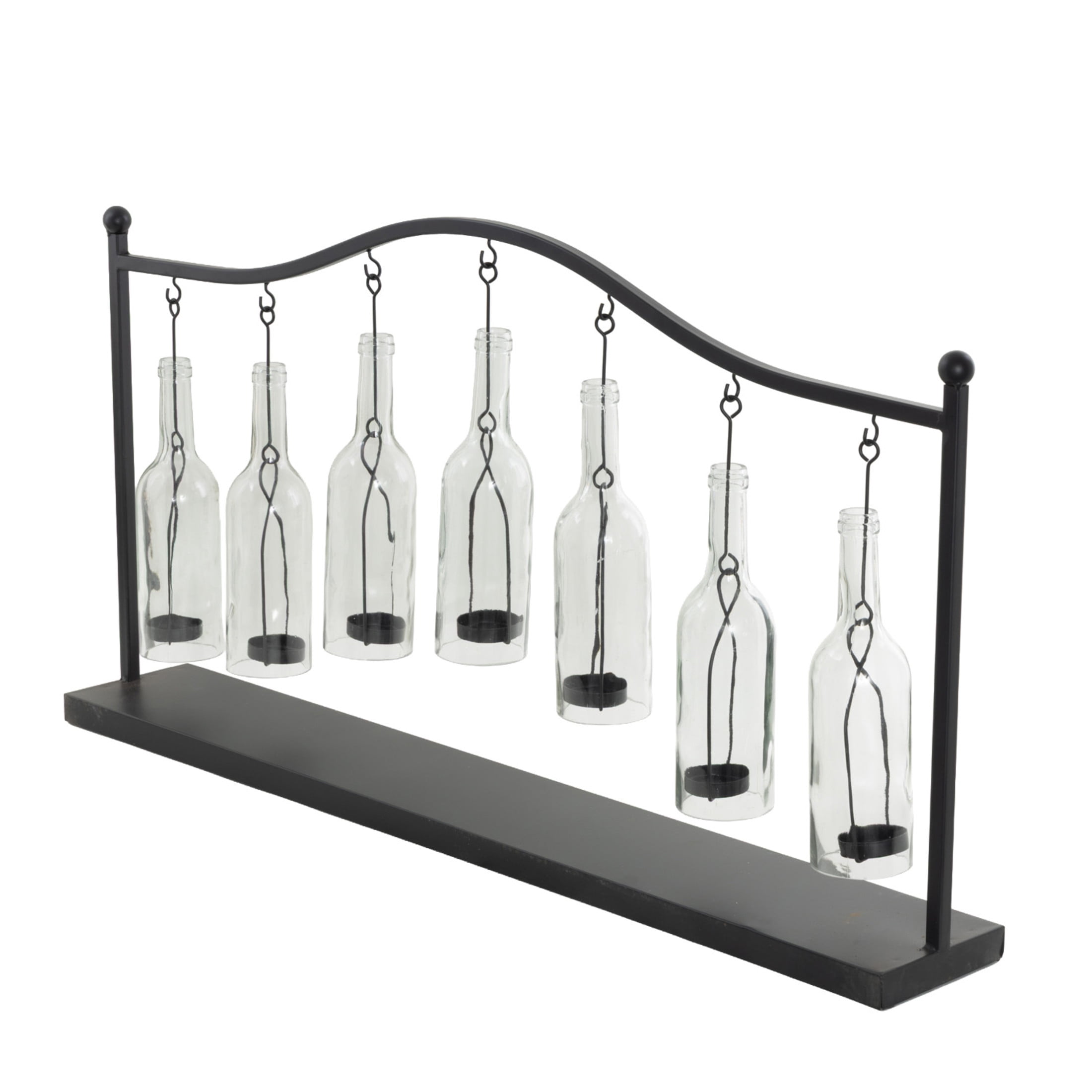 DecMode 7 Holder Black Metal Hanging Bottle Decorative Candle Lantern