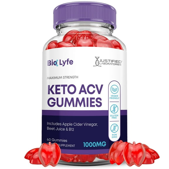 Bio Lyfe Keto ACV Gummies Advanced Formula 1000MG Biolyfe Keto Gummies Apple Cider Vinegar Formulated with Pomegranate Beet Juice Powder B12 Vegan Non GMO 60 Gummys