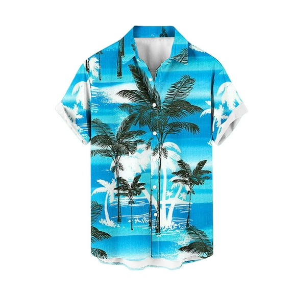 Penkiiy Men's Hawaiian Shirt Short Sleeve with Pocket Beach Shirt Button Down Wrinkle Free L Blue