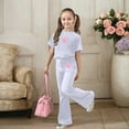 thumbnail image 2 of Rhuody Girls Outfits Crewneck Joggersuit Short Sleeve Solid Color Top Flared Pants Soft Playsuit White 7-8 Years, 2 of 5
