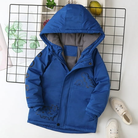 

ZHUASHUM Toddler Jacket Boys Girls Winter Thicken Dinosaur Prints Hooded Windproof Thick Warm Outwear Kid Coats