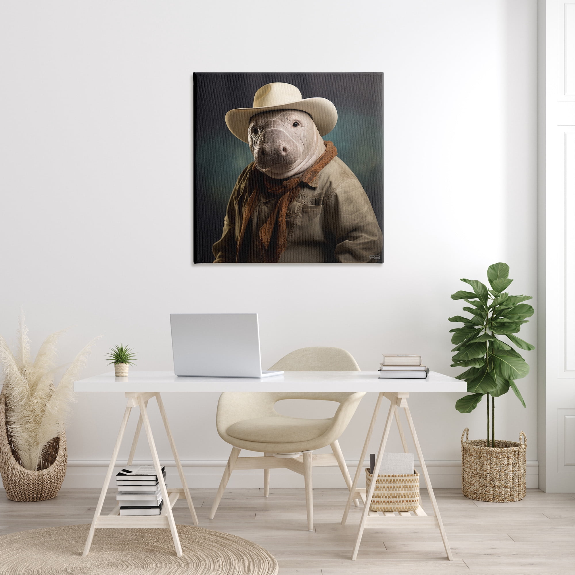 Stupell Industries Southern Cowboy Manatee Animals & Insects Painting Gallery Wrapped Canvas Art Print Wall Art, 36 x 36