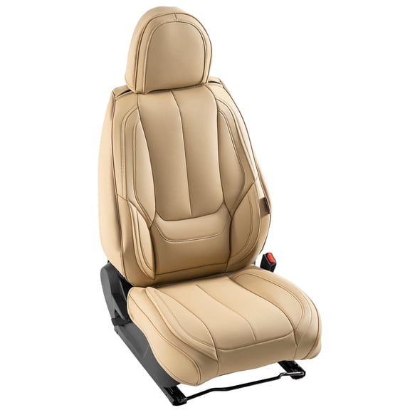 KFFKFF Universal Car Seat Covers, 6-Piece Faux Leather Front Seat Set, Full Coverage Design, Detachable Headrest, Airbag Compatible, Fits Most Cars, SUVs, and Trucks, Beige