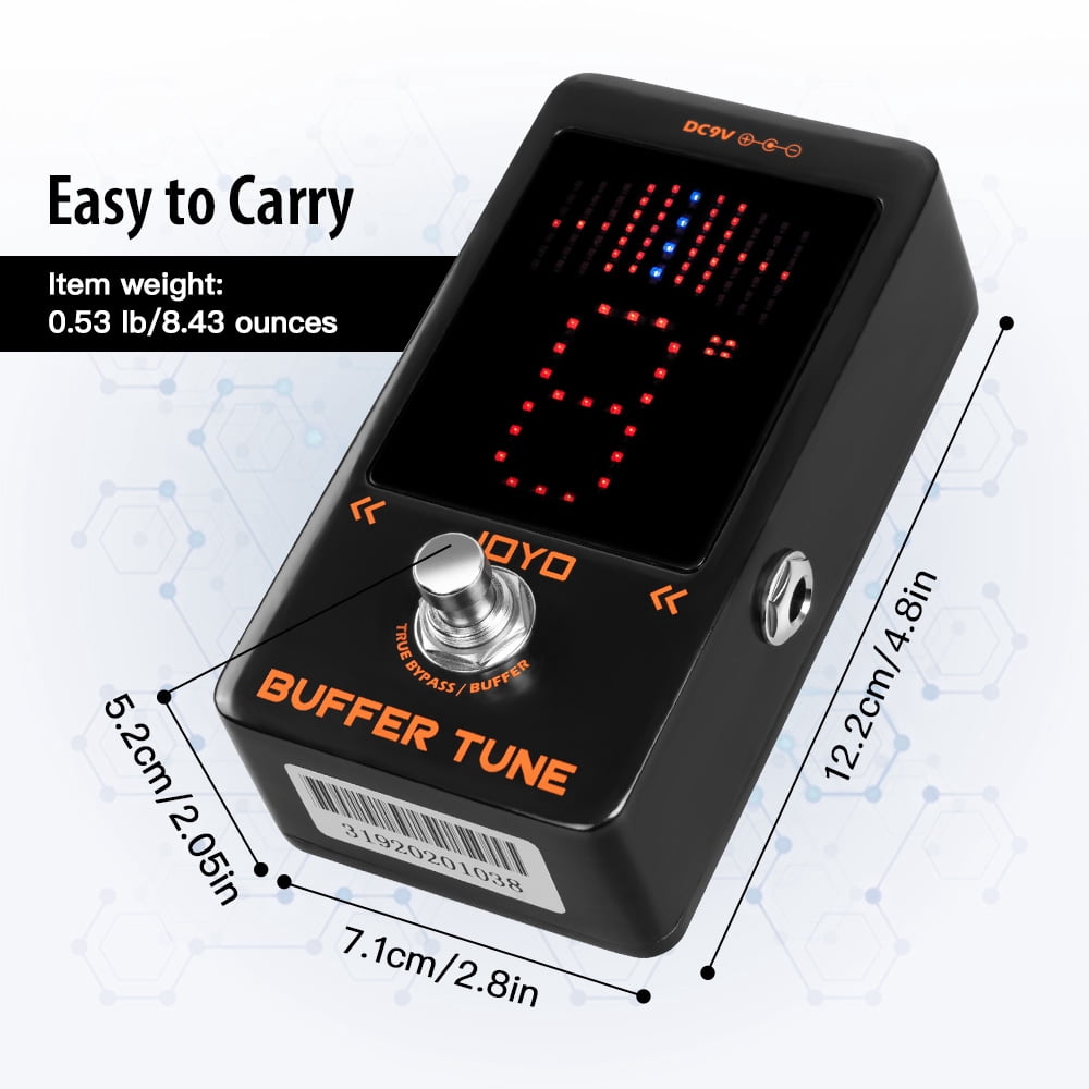 JOYO Buffer Tuner Pedal Built-in Buffer with Accurate Tuning and LED Screen for Electric Bass Guitar Effects (Buffer Tune JF-19)