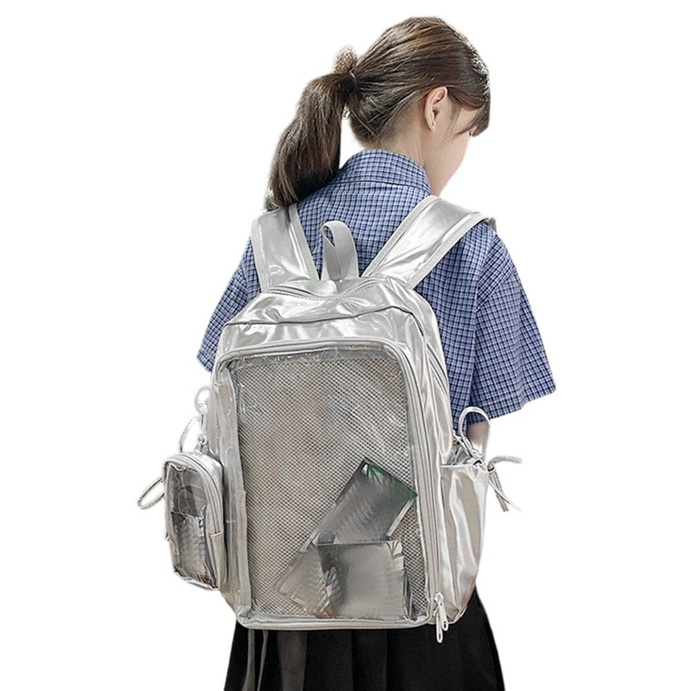 Yvsxxv Clear Ita Backpack, Transparent Pin Display Rucksack, Silver