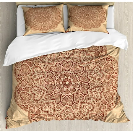 Brown Mandala Duvet Cover Set King Size Doodle Circular Form