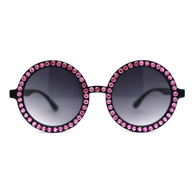 Lunettes de Soleil en Plastique pour Femmes, Magicien Entièrement en Strass, Lentille Ronde Ronde, Noir Rose Fumée