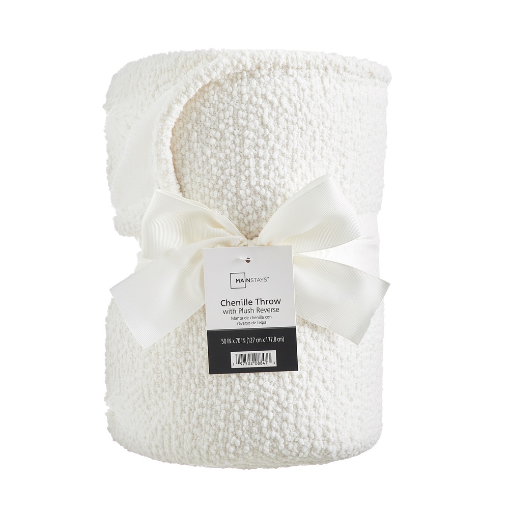 Mainstays Reversible Cozy Boucle Chenille Plush Throw, Vanilla 50" x 70"
