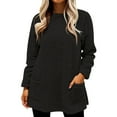 thumbnail image 5 of Womens Solid Color Crewneck Pullover Fluffy Sweatshirts Winter Warm Loungewear Tops with Pockets Black XL, 5 of 5