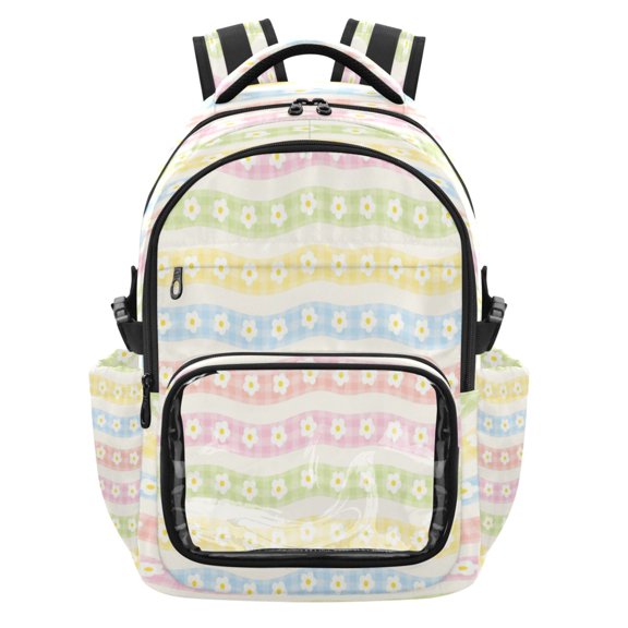 PVC Casual Backpack 25L Daypack with Laptop Compartment Lightweight Travel Backpack for Work Outdoor Activities Colorful Small Daisies