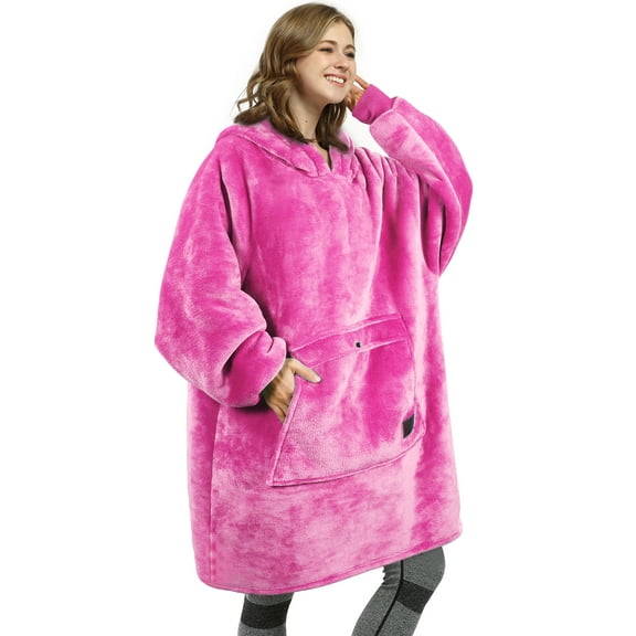 Womens Oversized Flannel Blanket Hoodie Sweatshirt, Plush Fleece Lined Lounging Pullover, Christmas Gift for Women (Sea Blue) - Catalonia