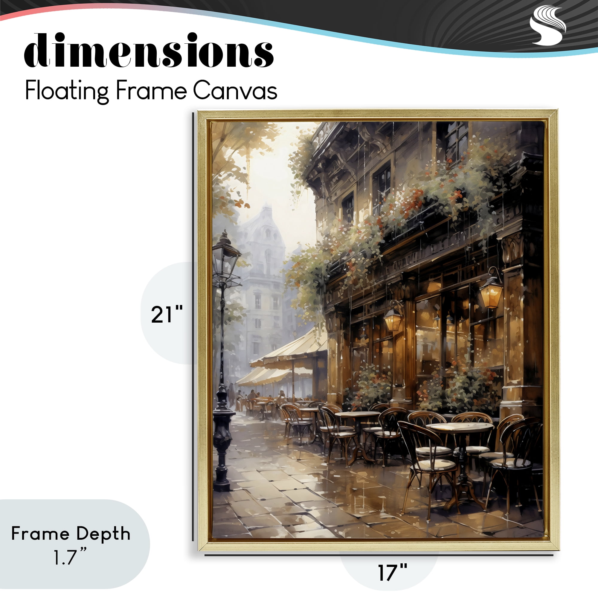 Stupell Industries Paris Street Cafe in Rain Gold Framed Floater Canvas Wall Art, design by Creative Studio