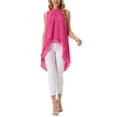 thumbnail image 2 of INSPIRAR CHIC Blusas sin mangas de gasa para mujer con cuello alto, lazo en la espalda, dobladillo asimétrico, camiseta de verano L color rosa intenso, 2 of 6