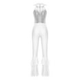 thumbnail image 3 of Nyeemya Combinaison Évasée pour Femmes Justaucorps Scintillant Sans Manches Pantalon Combinaison Argent TTG, 3 of 6