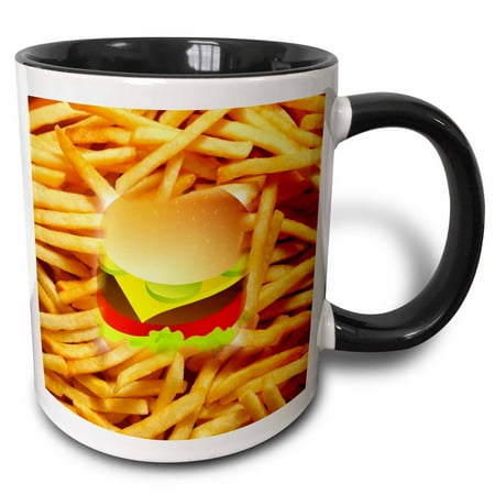

3dRose Cheeseburger n Fries Two Tone Black Mug 11oz
