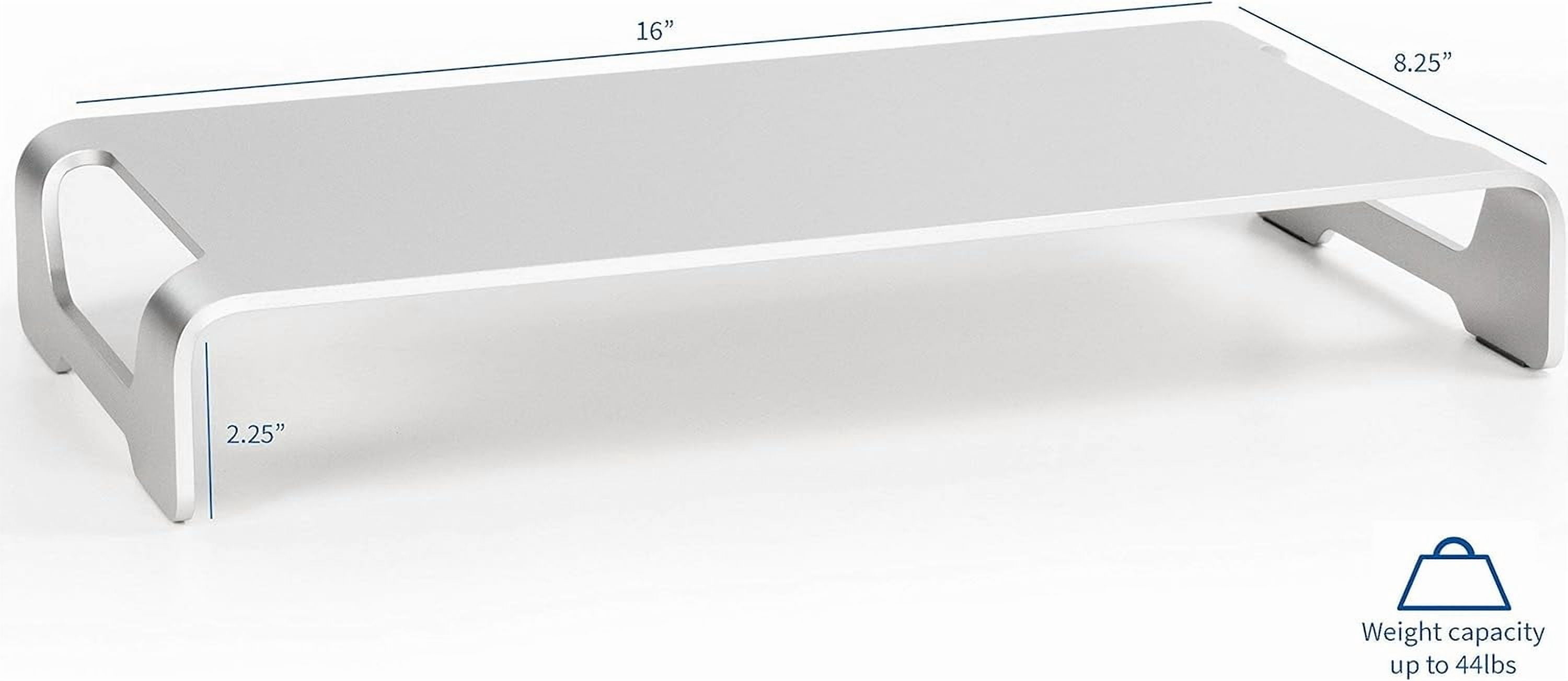 Silver Aluminum 16 inch Wide Monitor Riser, Ergonomic Desktop Stand, Modern Tabletop Organizer