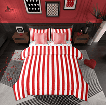 jejeloiu Geometric Lines Twin Bedding Sets 7-Piece,Modern Geometric Stripes Bedding Comforter Set,Red White Sheet Sets For Girls Boys,Super Cozy Room Decor Reversible