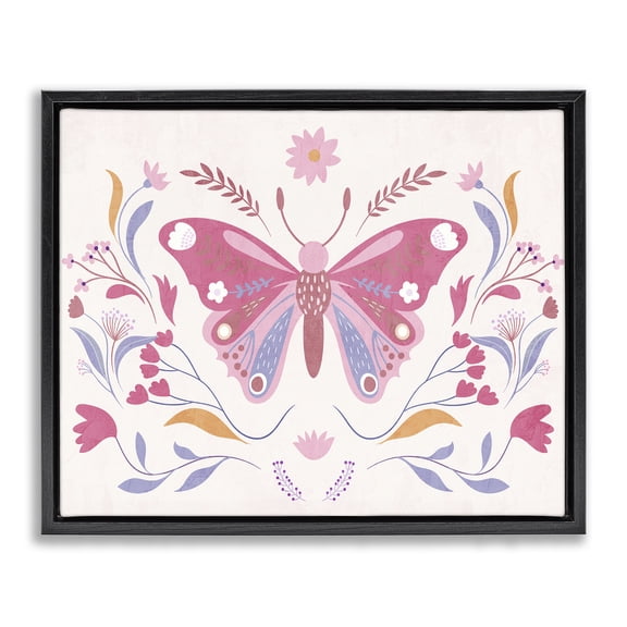 Stupell Industries Eclectic Whimsical Folk Butterfly Black Floating Frame Canvas Art, 21 x 17, by Kim Allen
