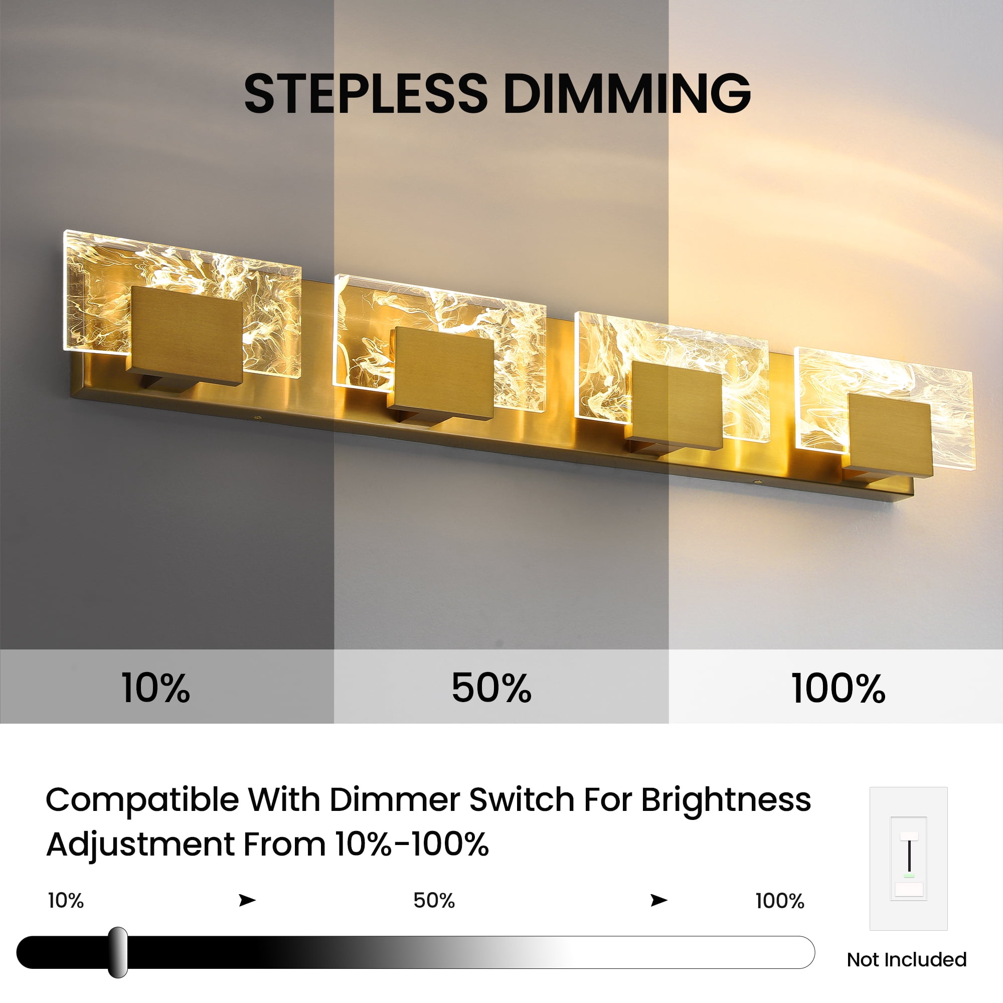 LED Bathroom Vanity Light 4-Light Gold Acrylic Modern Lighting Fixtures Smoke Design 3000K Wall Lights Fixture Over Mirror