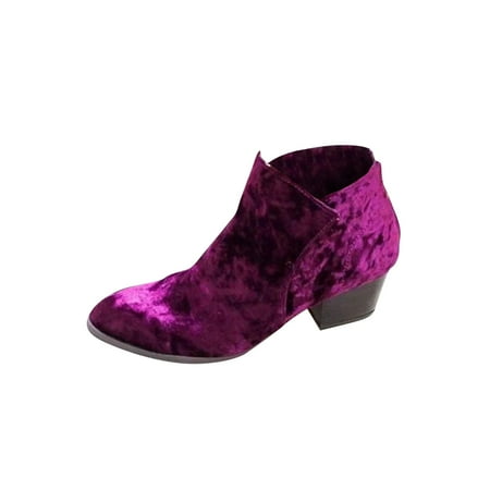 

Boots Deals 2022 Hvyes Women s Winter Suede Solid Color Back Zipper Short Tube Heel Vintage Chunky Ankle Boots